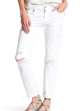 7 for All Mankind White Distressed Boyfriend Jeans - Women's Casual Denim 29